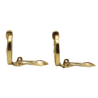 Christian Dior Earrings CD Logo Metal Rhinestone Gold Plated GP Accessories