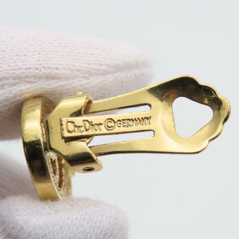 Christian Dior Earrings CD Logo Metal Rhinestone Gold Plated GP Accessories