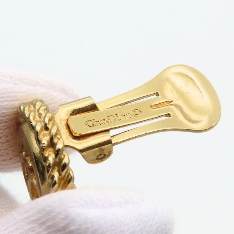 Christian Dior Earrings Logo Metal Gold Plated GP Accessories Ladies