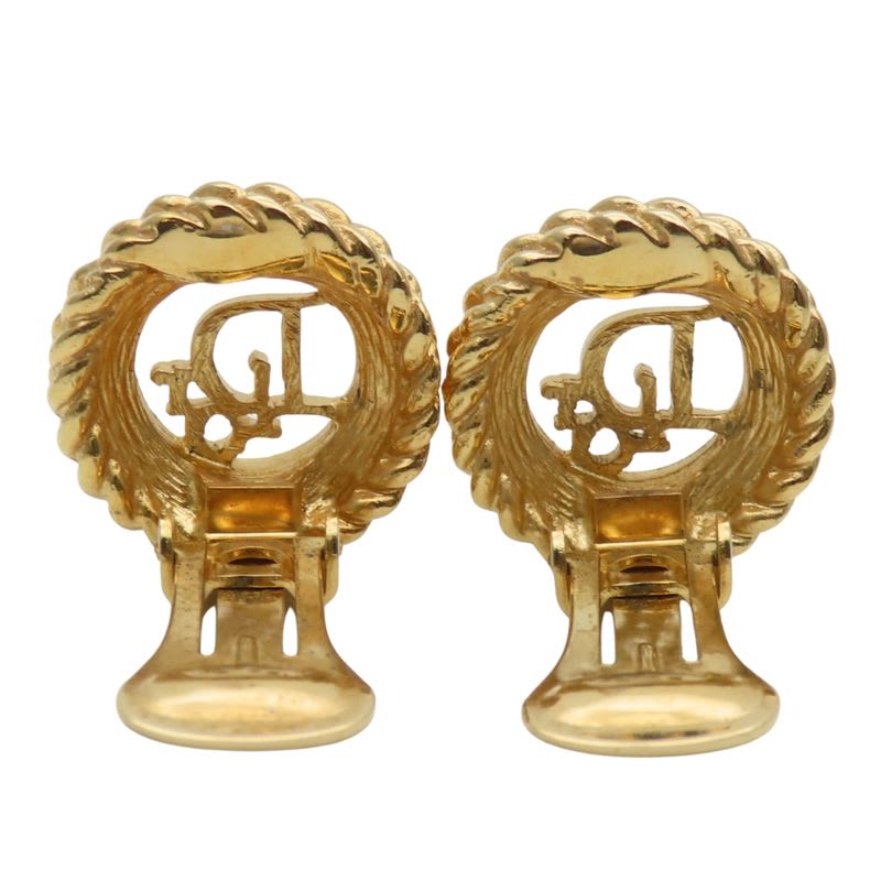 Christian Dior Earrings Logo Metal Gold Plated GP Accessories Ladies