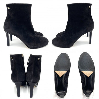 Chanel Boots Women's Side Zip Shorts Coco Mark Shoes Pin Heel 36 Size Approx