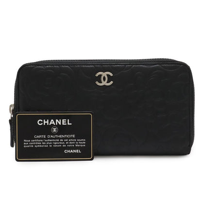 Chanel Camellia Cocomark Zip Wallet Round Zipper Long Lambskin Leather