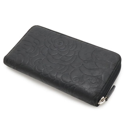 Chanel Camellia Cocomark Zip Wallet Round Zipper Long Lambskin Leather