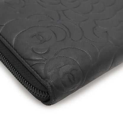 Chanel Camellia Cocomark Zip Wallet Round Zipper Long Lambskin Leather