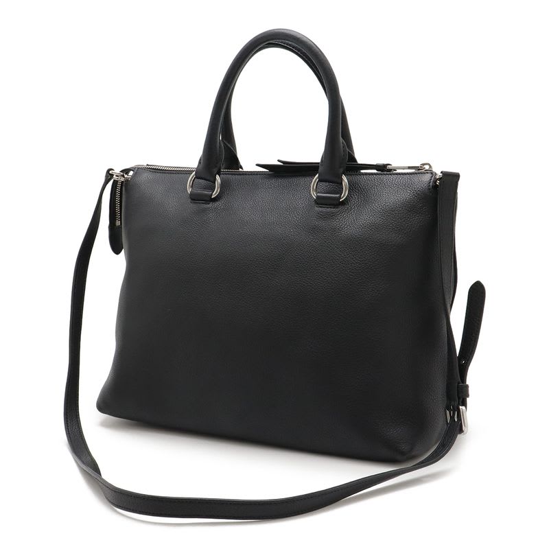 Prada Handbag Tote Bag 2-Way Shoulder Bag Leather Nero Black Silver Hardware