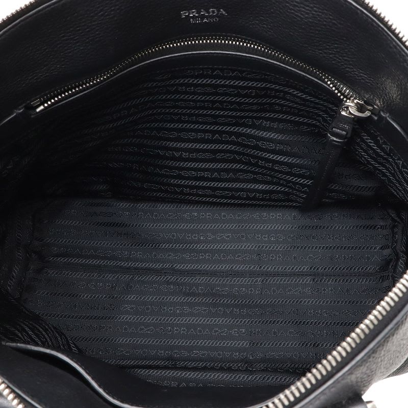 Prada Handbag Tote Bag 2-Way Shoulder Bag Leather Nero Black Silver Hardware
