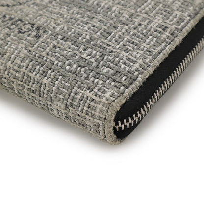 Chanel Deauville Line Round Zipper Long Wallet Tweed Canvas Leather Gray Black