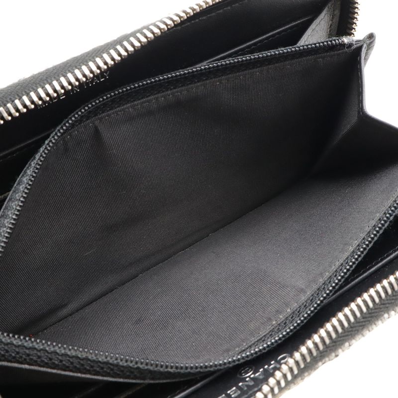 Chanel Deauville Line Round Zipper Long Wallet Tweed Canvas Leather Gray Black
