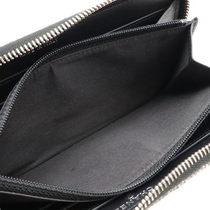 Chanel Deauville Line Round Zipper Long Wallet Tweed Canvas Leather Gray Black