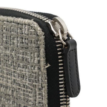 Chanel Deauville Line Round Zipper Long Wallet Tweed Canvas Leather Gray Black