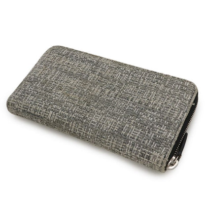 Chanel Deauville Line Round Zipper Long Wallet Tweed Canvas Leather Gray Black