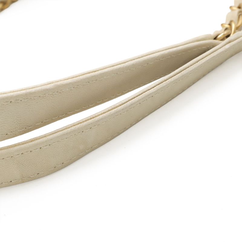 Chanel V Stitch Chevron Tote Bag Chain Shoulder Leather Ivory