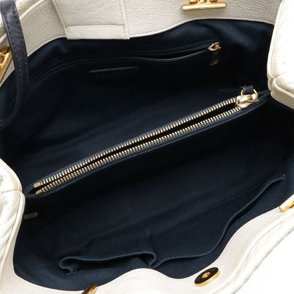 Chanel V Stitch Chevron Tote Bag Chain Shoulder Leather Ivory