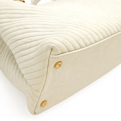 Chanel V Stitch Chevron Tote Bag Chain Shoulder Leather Ivory