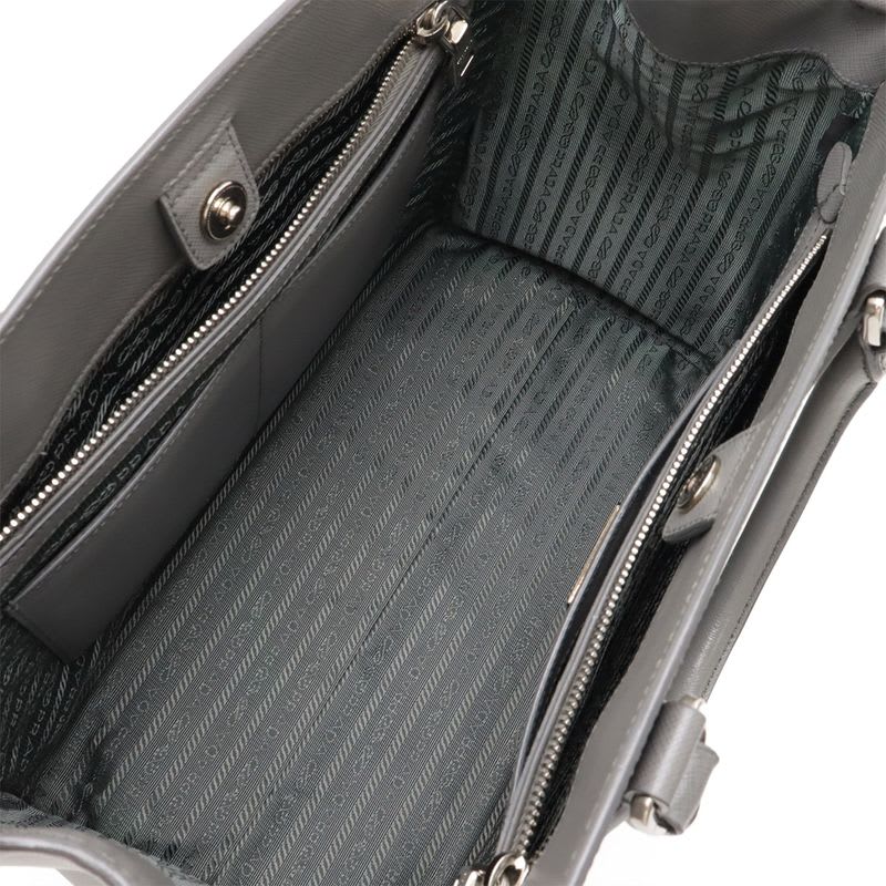 Prada Galleria Handbag 2-Way Shoulder Bag Bicolor Leather Saffiano Gray Bn2438