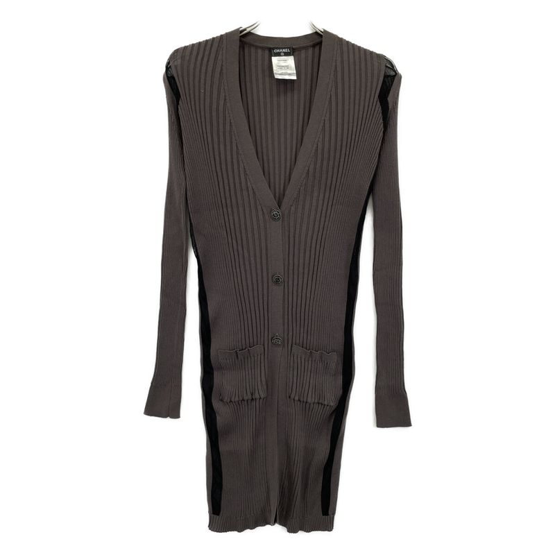 Chanel P40753k03011 Brown Coco Mark Rib Knit Long Cardigan 38