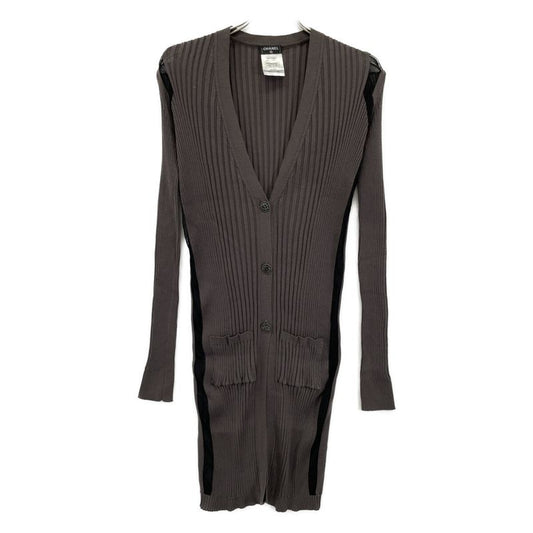 Chanel P40753k03011 Brown Coco Mark Rib Knit Long Cardigan 38