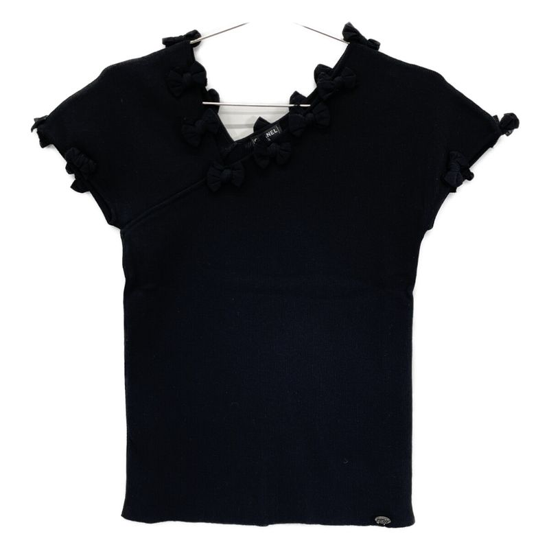 Chanel 09P Black Ribbon Assemblage Neck French Sleeve Knit 40