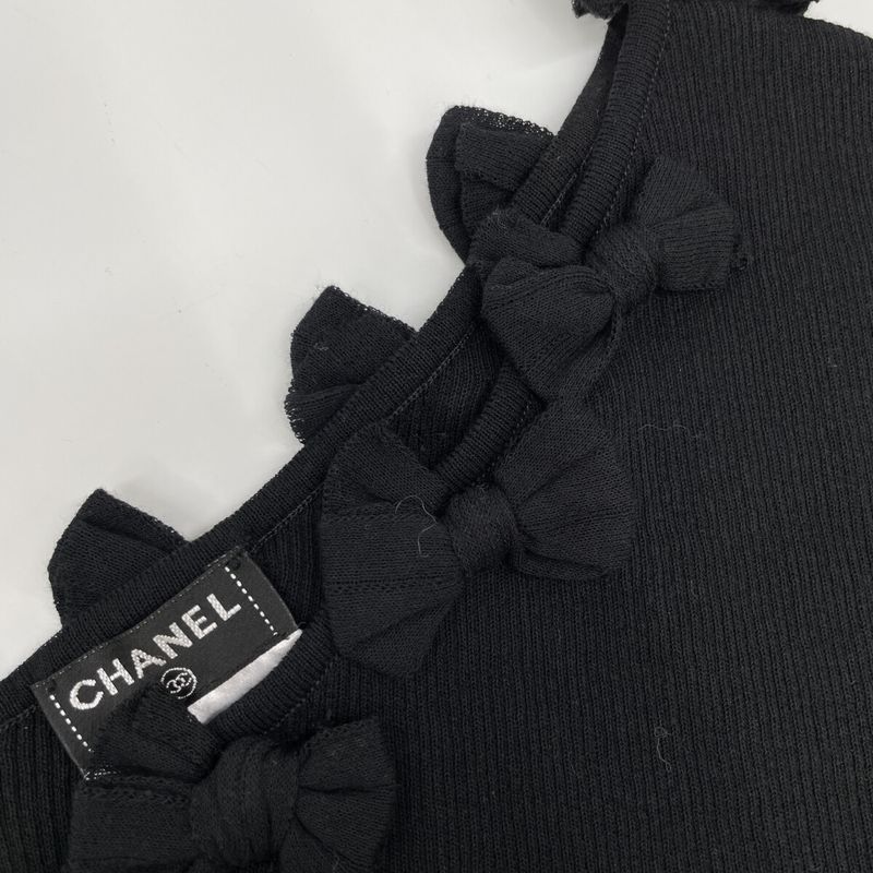 Chanel 09P Black Ribbon Assemblage Neck French Sleeve Knit 40