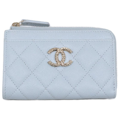 Chanel Ap4257 Caviar Skin Coco Mark Zip Wallet Fragment Case Card Case