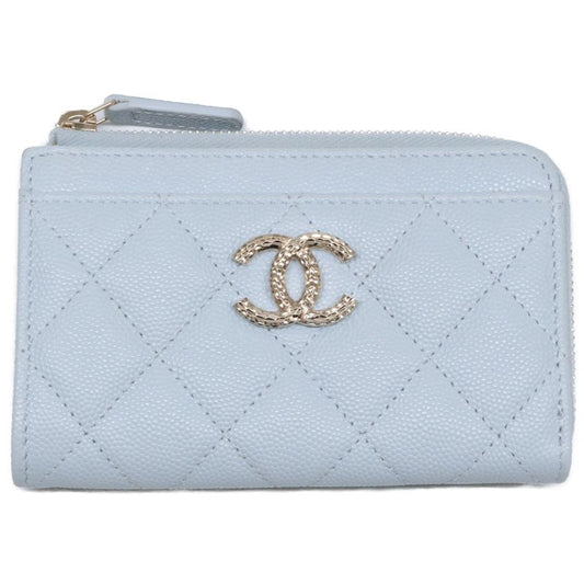Chanel Ap4257 Caviar Skin Coco Mark Zip Wallet Fragment Case Card Case