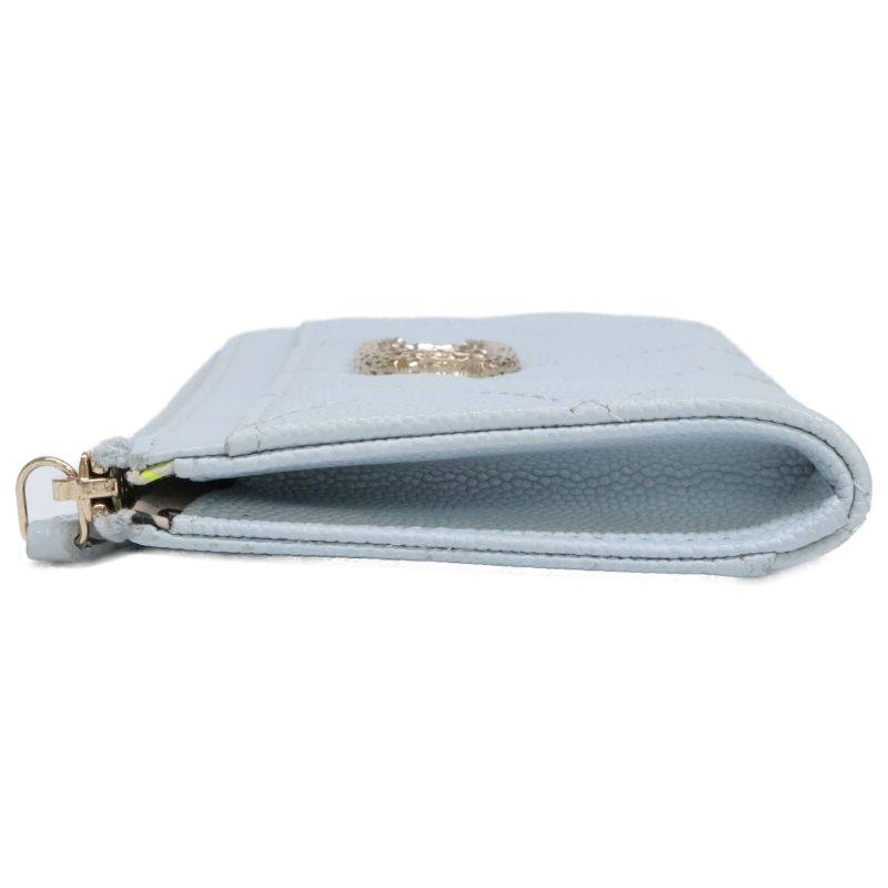 Chanel Ap4257 Caviar Skin Coco Mark Zip Wallet Fragment Case Card Case