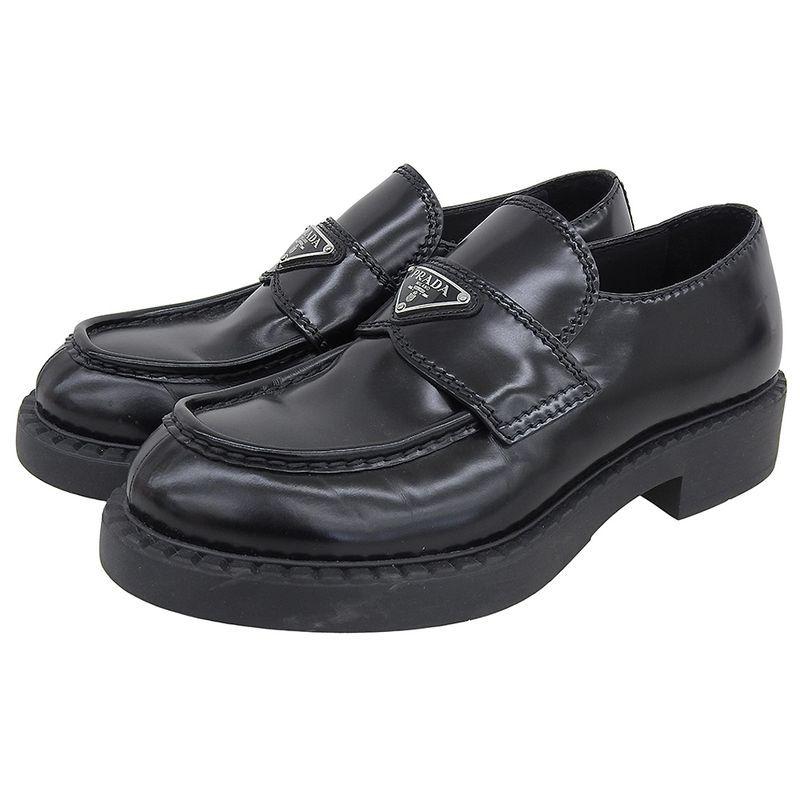Prada Brushed Leather Triangle Loafers Shoes Men's Black 6 1 2 2de127 6.5