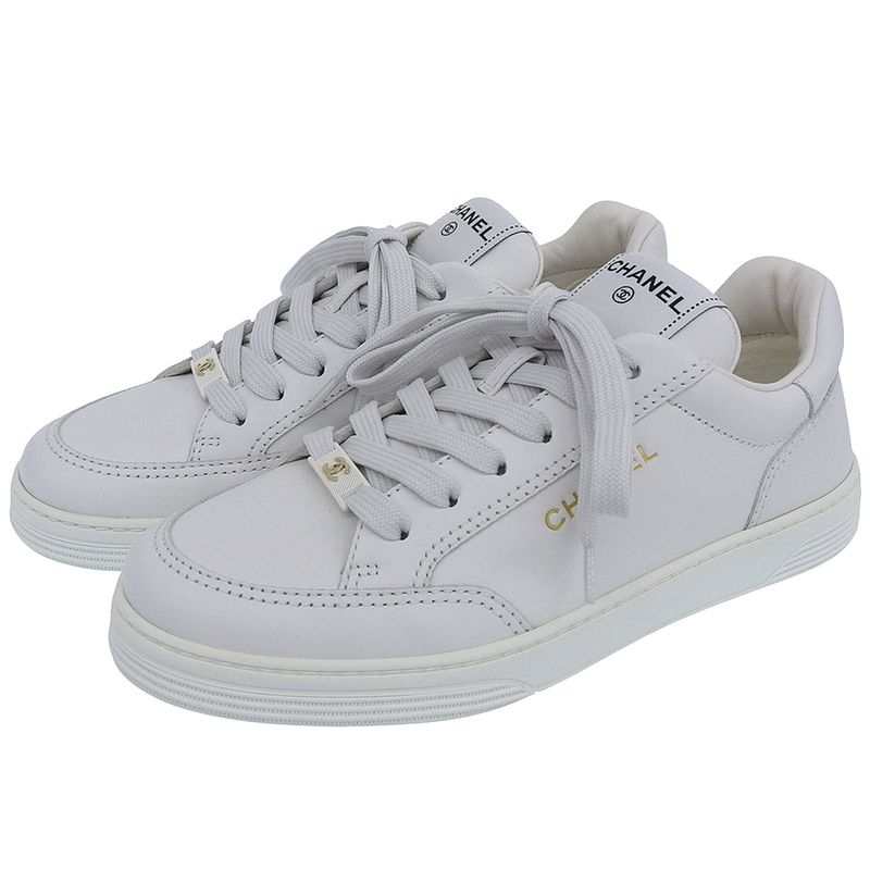 Chanel Unused Coco Mark Embossed Logo Leather Low Cut Sneakers Shoes Women's