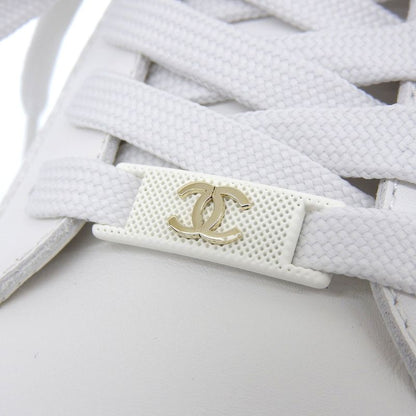 Chanel Unused Coco Mark Embossed Logo Leather Low Cut Sneakers Shoes Women's