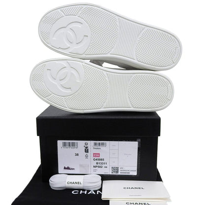Chanel Unused Coco Mark Embossed Logo Leather Low Cut Sneakers Shoes Women's