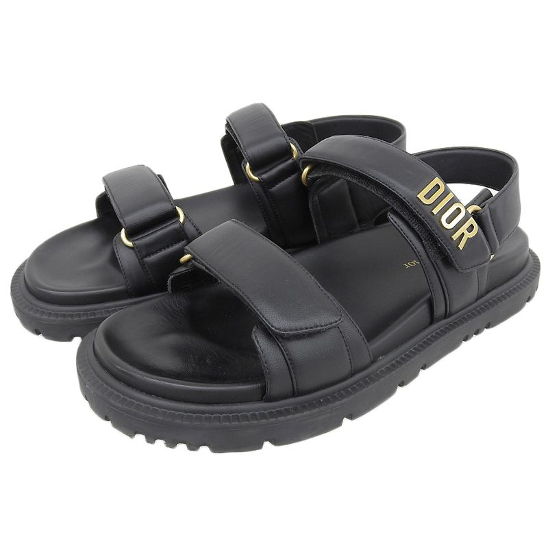 DIOR Act Lambskin Metal Logo Back Strap Sandals Men's Black X Gold 39 Kcq547lab
