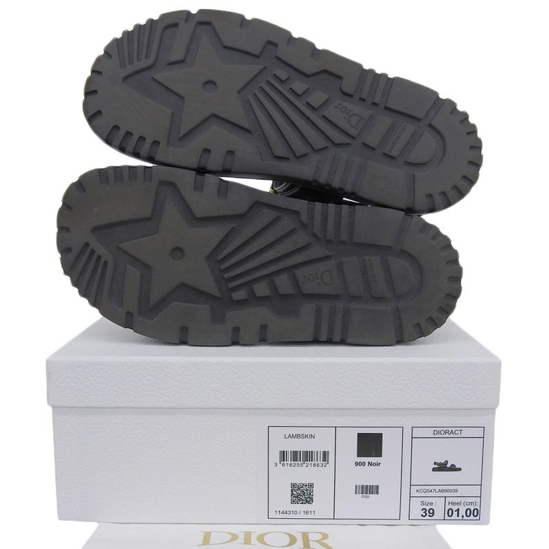 DIOR Act Lambskin Metal Logo Back Strap Sandals Men's Black X Gold 39 Kcq547lab