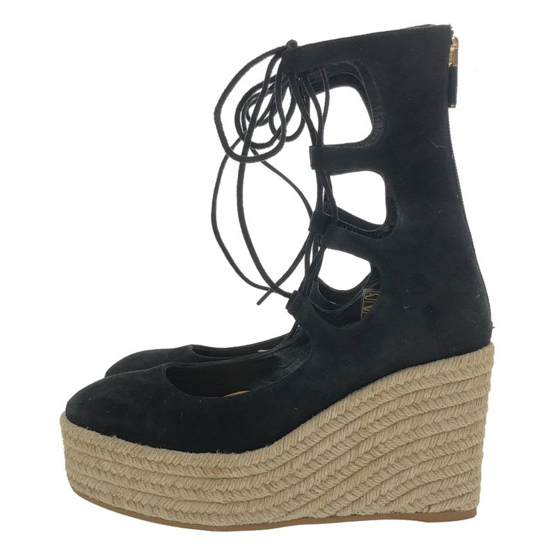 Christian Dior Espadrille Wedge Sole Lace Up Boots Black 36