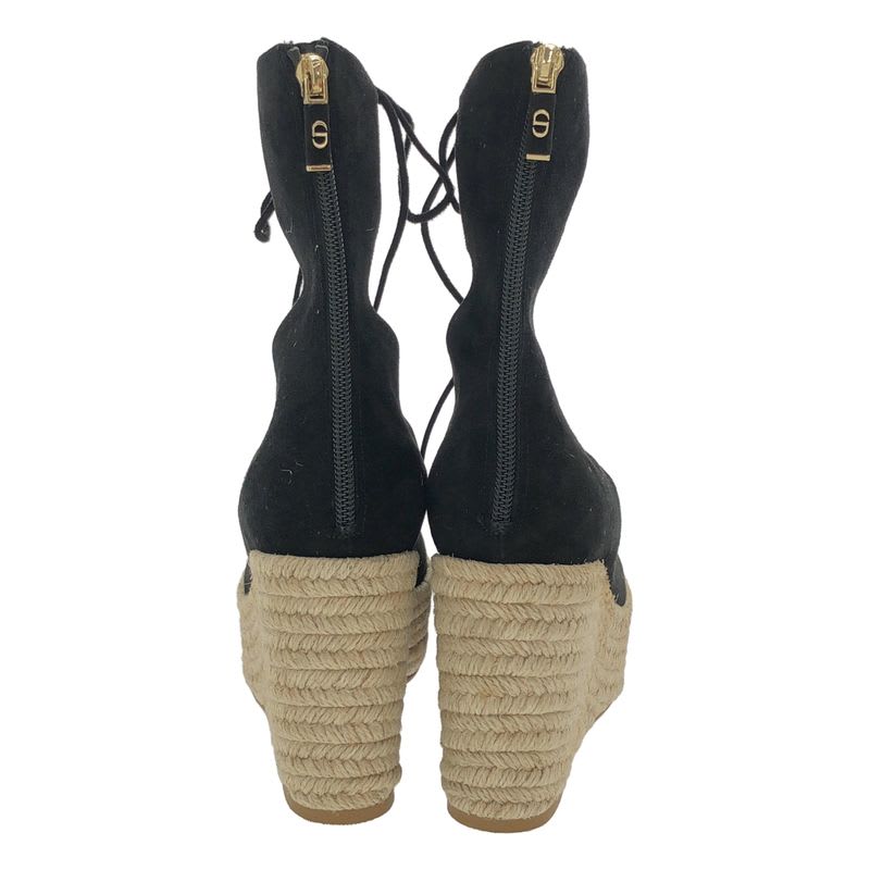 Christian Dior Espadrille Wedge Sole Lace Up Boots Black 36