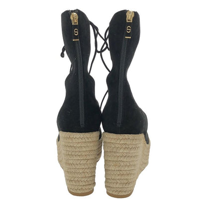 Christian Dior Espadrille Wedge Sole Lace Up Boots Black 36