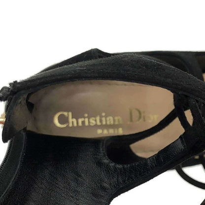 Christian Dior Espadrille Wedge Sole Lace Up Boots Black 36