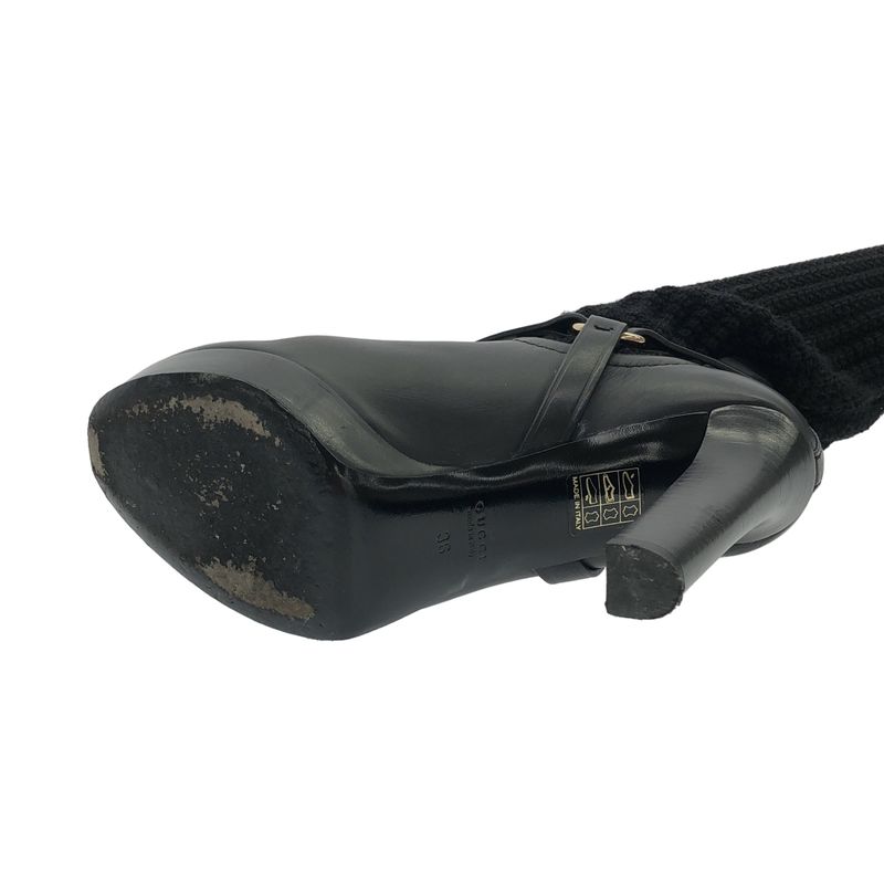 Gucci Knit Socks Heel Ring Boots Black 36