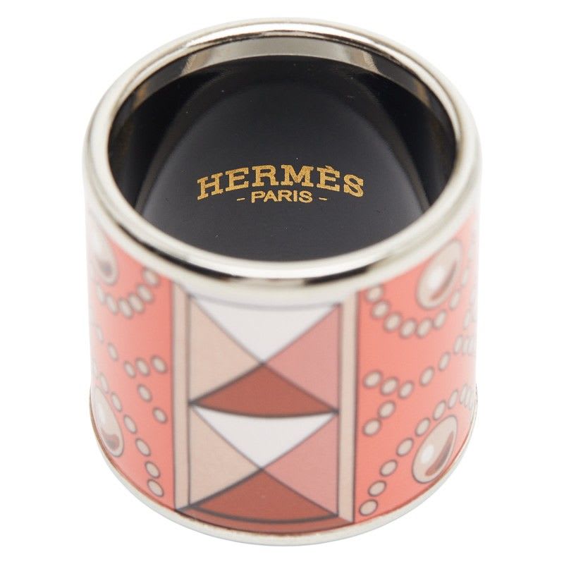 Hermes Enamel Collier de Chien Motif Silver Orange Metal Ladies