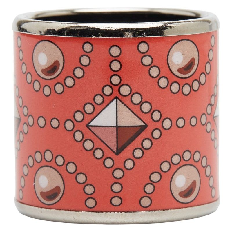 Hermes Enamel Collier de Chien Motif Silver Orange Metal Ladies