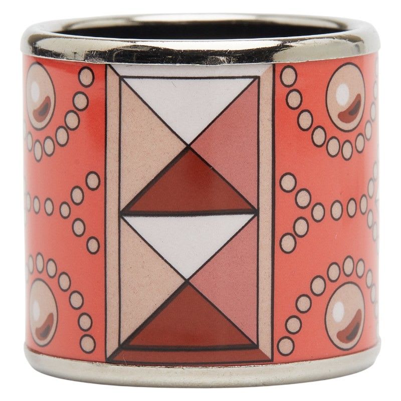 Hermes Enamel Collier de Chien Motif Silver Orange Metal Ladies