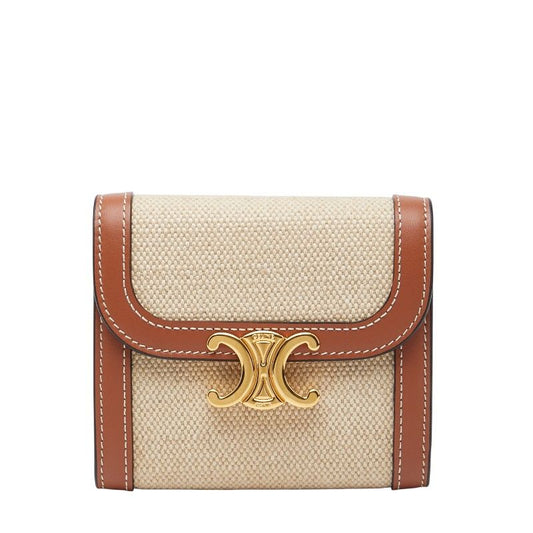 Celine Triomphe Beige Brown Canvas Leather Women's Celine