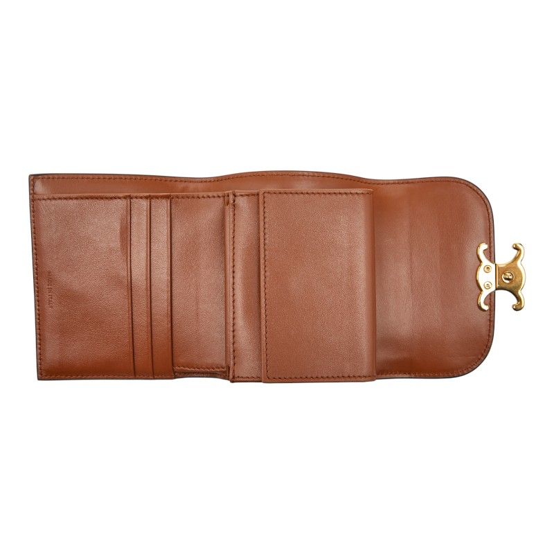 Celine Triomphe Beige Brown Canvas Leather Women's Celine