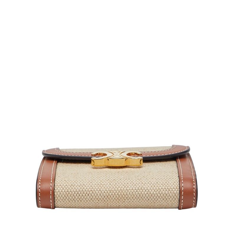 Celine Triomphe Beige Brown Canvas Leather Women's Celine