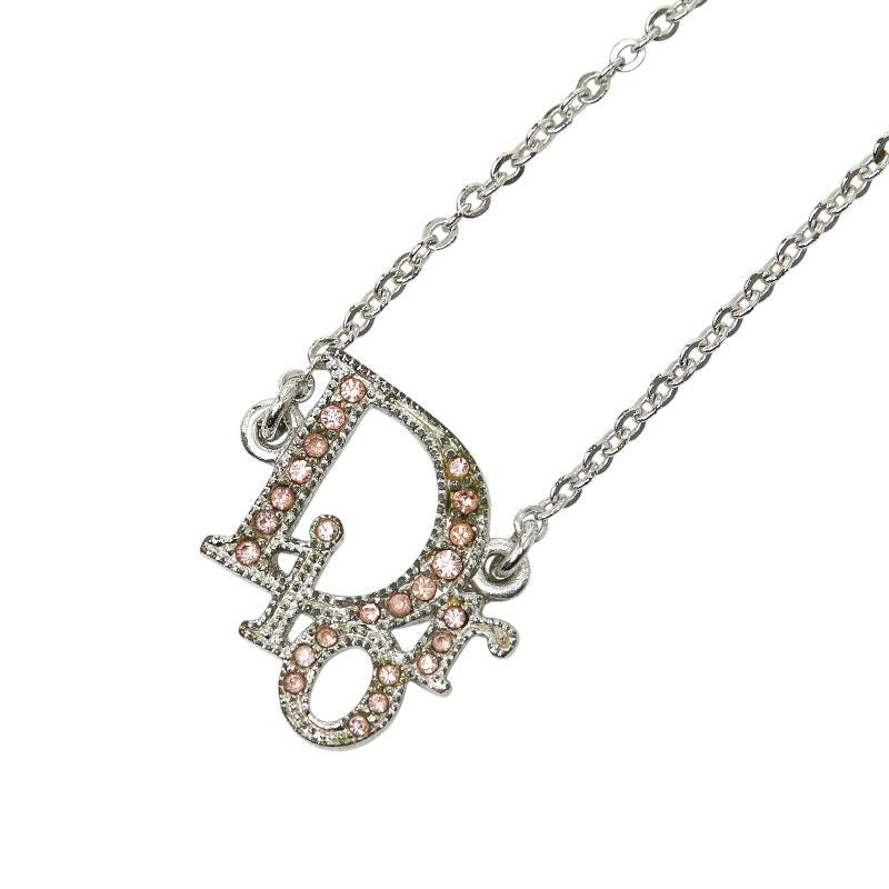 Christian Dior Logo Rhinestone Silver Pink Metal Women's Christian Dior