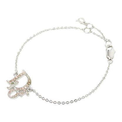 Christian Dior Logo Rhinestone Silver Pink Metal Women's Christian Dior