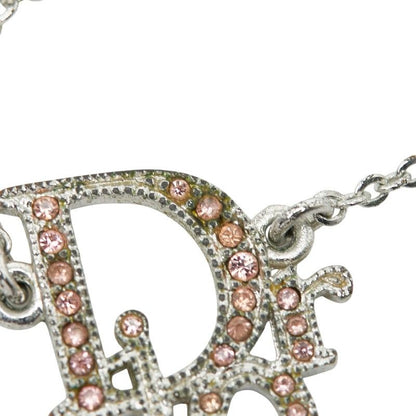 Christian Dior Logo Rhinestone Silver Pink Metal Women's Christian Dior