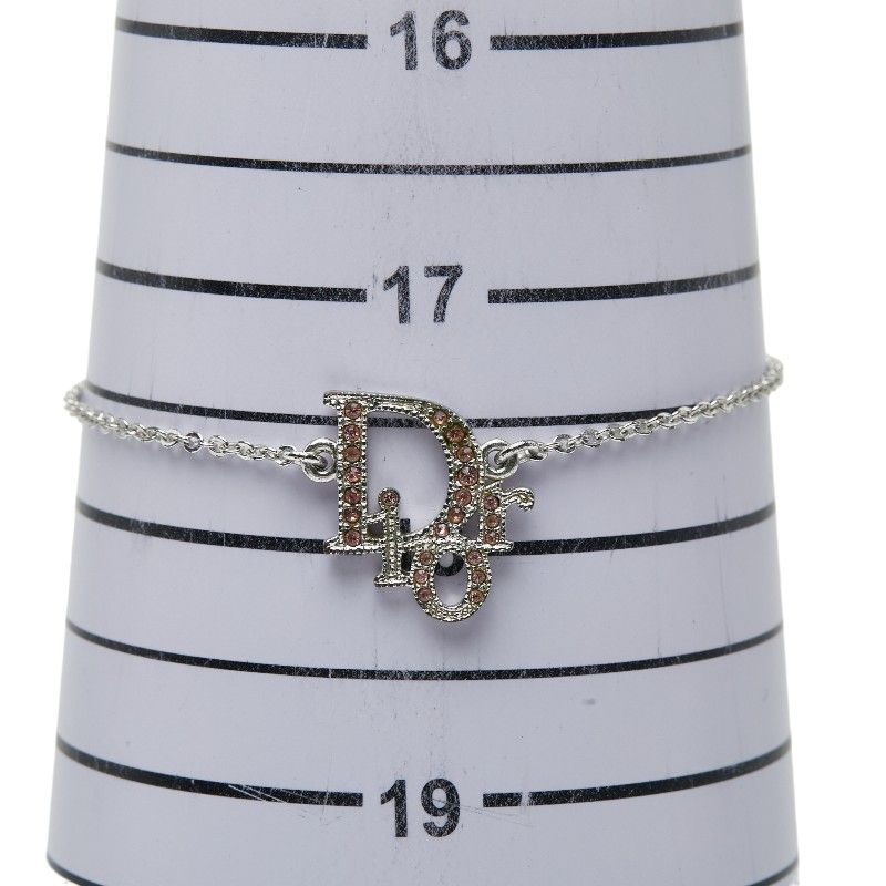 Christian Dior Logo Rhinestone Silver Pink Metal Women's Christian Dior