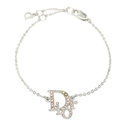 Christian Dior Logo Rhinestone Silver Pink Metal Women's Christian Dior