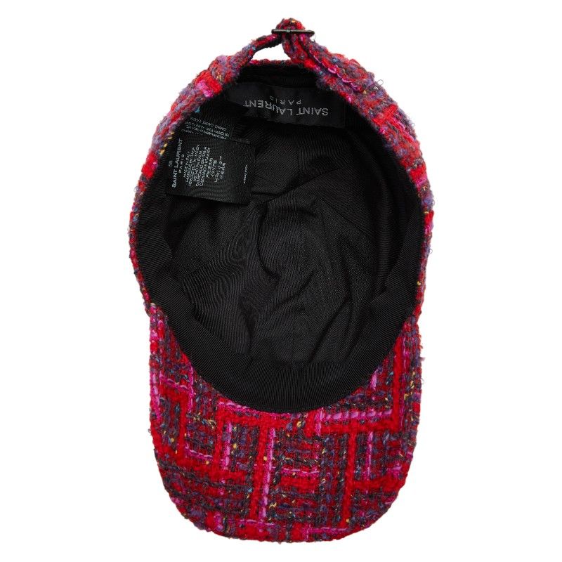 Saint Laurent Cap Baseball Cap Tweed Size: 58 677545 Red Multicolor Wool Rayon