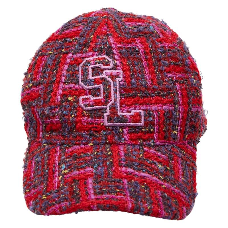 Saint Laurent Cap Baseball Cap Tweed Size: 58 677545 Red Multicolor Wool Rayon